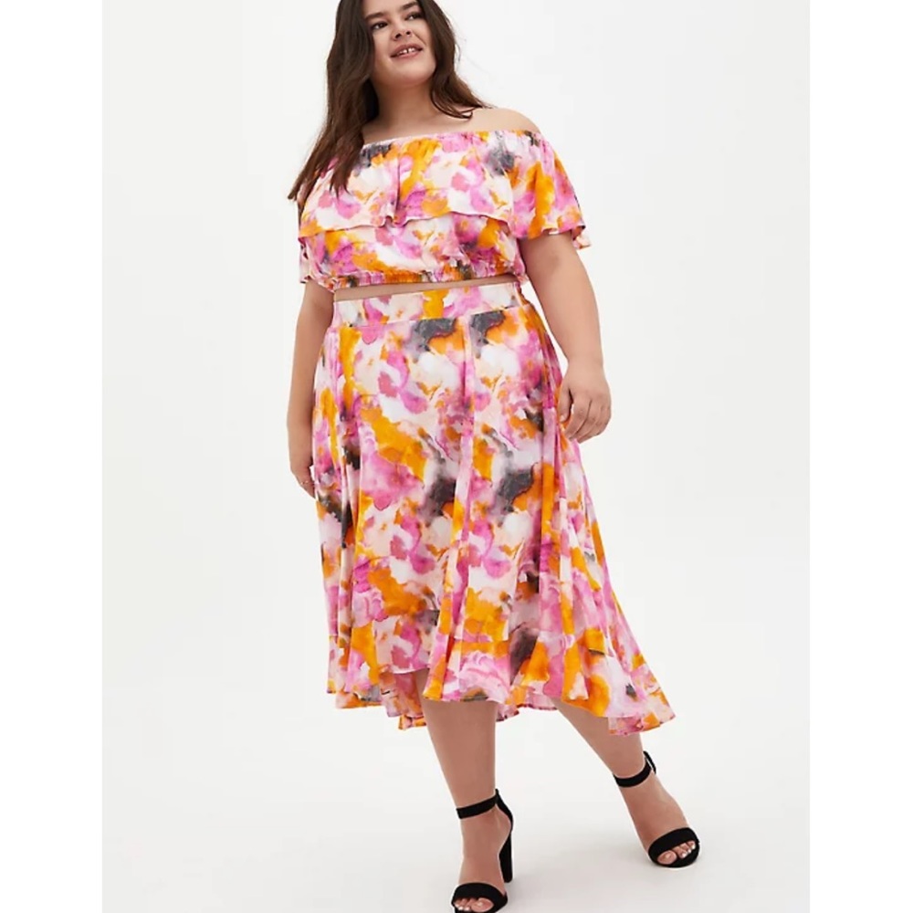 Multi Watercolor Tie-Dye Off Shoulder Skirt Set
